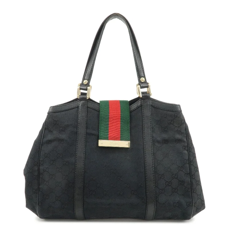 Gucci handbags for women with a back - zip pocketGUCCI Sherry GG Canvas Leather Tote Bag Shoulder Bag Black 233609