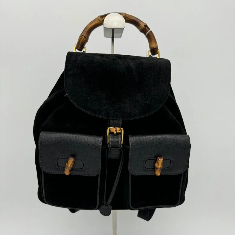 Gucci backpacks for women with a hidden back pocketGucci Black Leather Bamboo Handle Backpack Medium Size