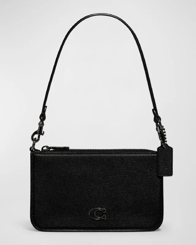 Coach bags with a chain - link trim and a leather body for a modern edgeZip Leather Pouch Shoulder Bag