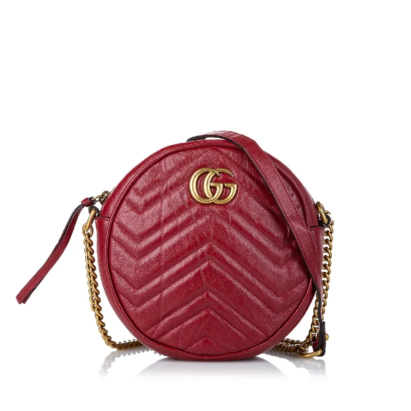 Women Gucci bags with a detachable mirror insideGucci GG Marmont Round Red Leather