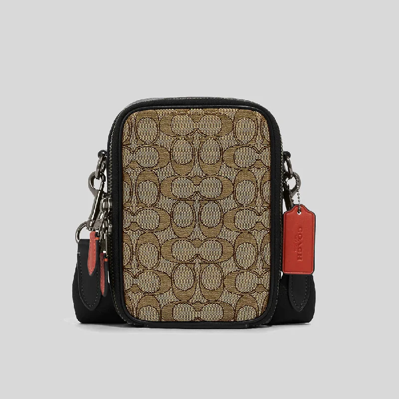 Coach handbags with a metal - framed clasp for durability and styleCOACH Stanton Crossbody In Signature Jacquard Khaki/Black Multi CH097