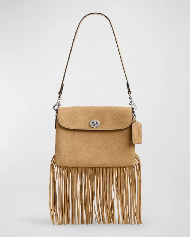 Coach bags with a detachable mirror inside for quick touch - ups1964 Fringe Flap Suede Shoulder Bag