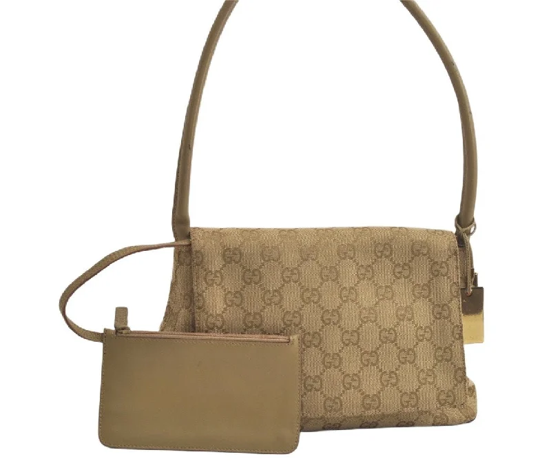 Gucci tote bags for women with a printed Gucci logoAuthentic GUCCI Shoulder Hand Bag Purse GG Canvas Leather 90646 Beige 6286K