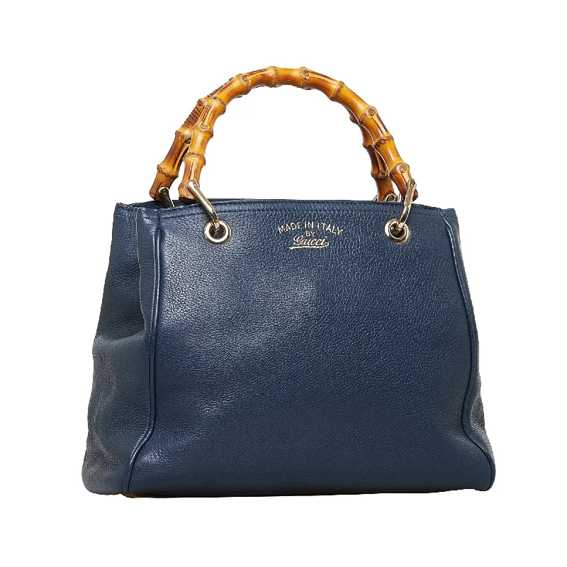 Gucci tote bags for women with a spacious interiorGucci Bamboo Blue Leather