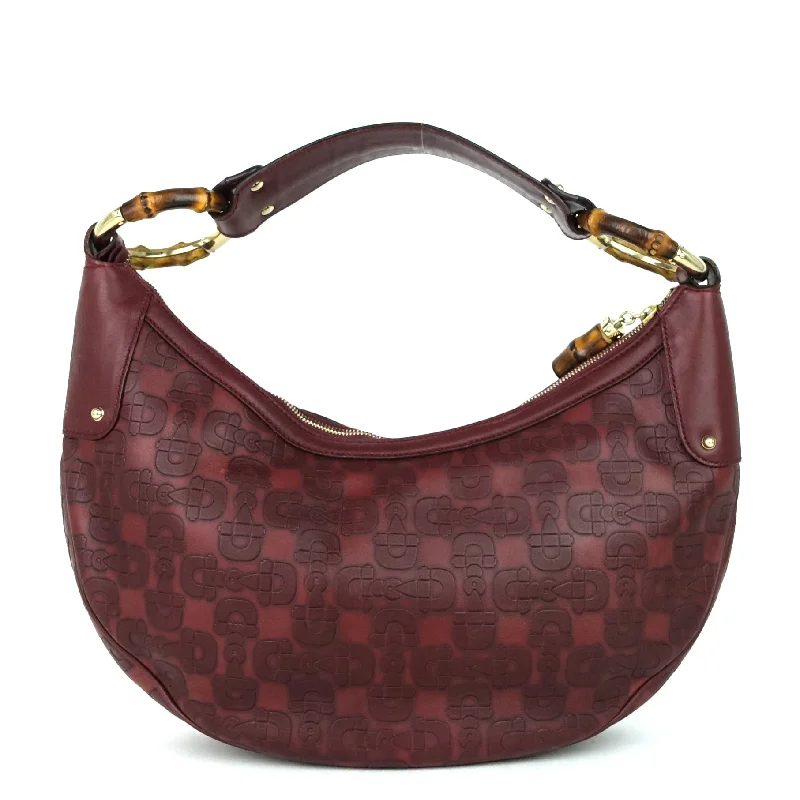 Women Gucci bags with a front - flap pocket for quick - access itemsBamboo Ring Embossed Leather Bag