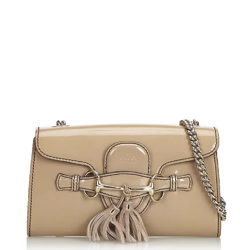 Women Gucci bags with a snap - button closure and a decorative charmEmily Small Patent Leather Bag