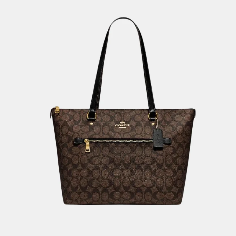 Ladies Coach Tabby bags with a textured leather surface for a more tactile lookCoach Gallery Tote In Signature Canvas Brown Black