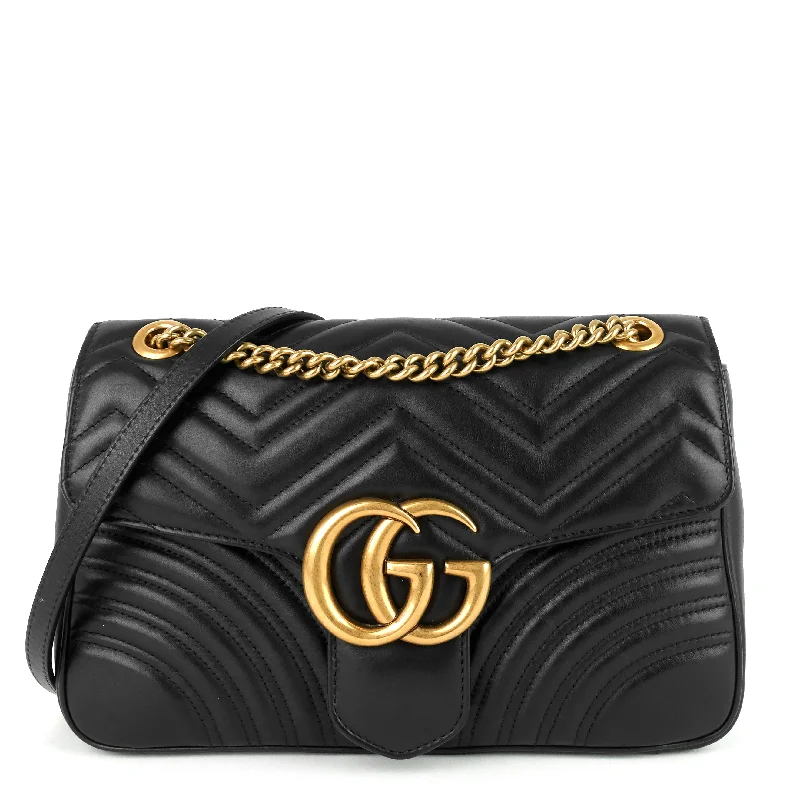 Women Gucci bags with a magnetic snap closure for easy accessGG Marmont Medium Chevron Leather Bag