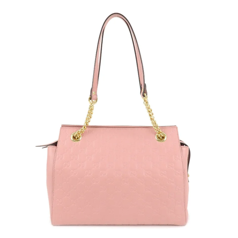 Women Gucci crossbody bags with a woven leather strapGUCCI Guccissima Leather Chain Tote Bag Shoulder Bag Pink 453773