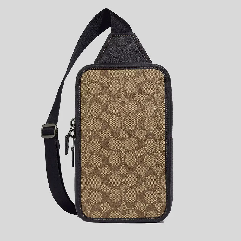 Coach bags with a back - zip pocket for storing valuables securelyCOACH Sullivan Pack In Blocked Signature Canvas Khaki/Charcoal C9865