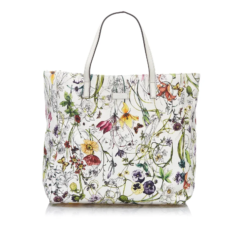 Women Gucci backpacks with a luxurious leather finishGucci Tote Bag White Flora Printed Canvas