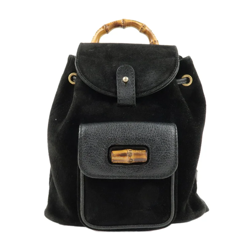 Gucci backpacks for women with a multi - pocket designGUCCI Bamboo Suede Leather Mini Back Pack Black 003.2058.0030