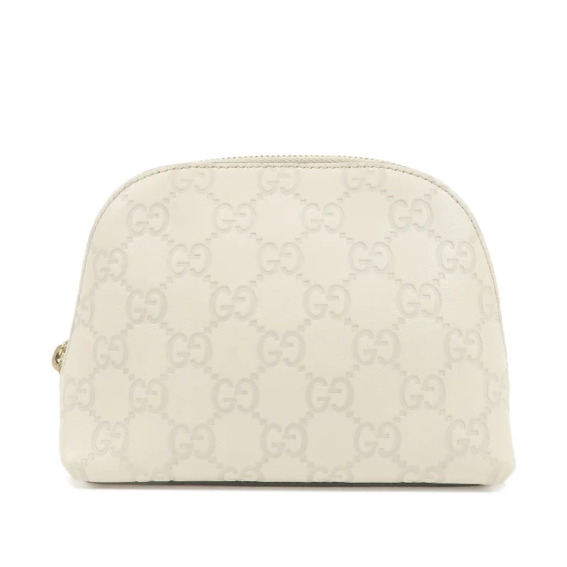 Gucci tote bags for women with a double - handle designGUCCI Guccissima Leather Pouch Cosmetic POuch Ivory 141810