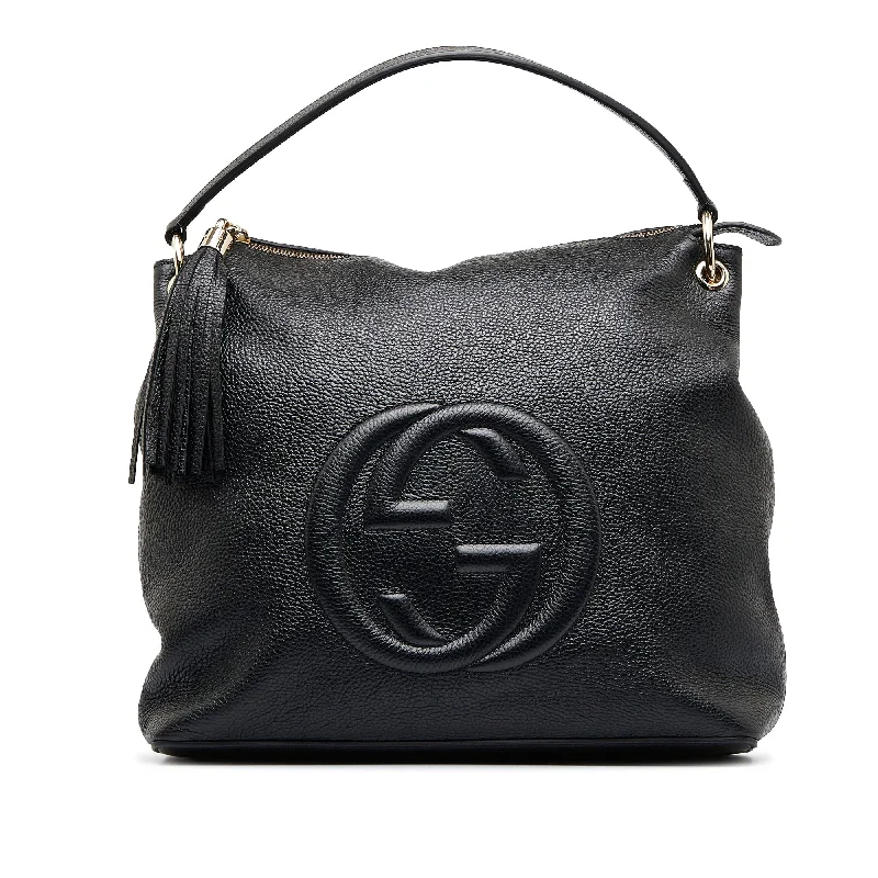 Women Gucci bags with a front - flap pocket for quick - access itemsGucci Soho Black Leather