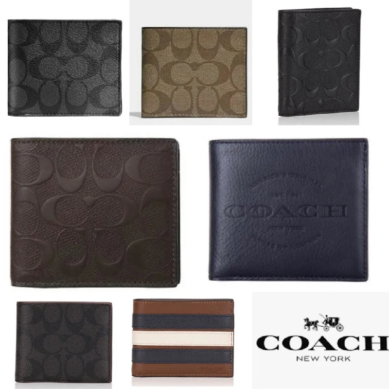 Coach tote bags with a snap - button closure and a decorative charm for styleCOACH Men Billfold with Id case /Coin Wallet Collection