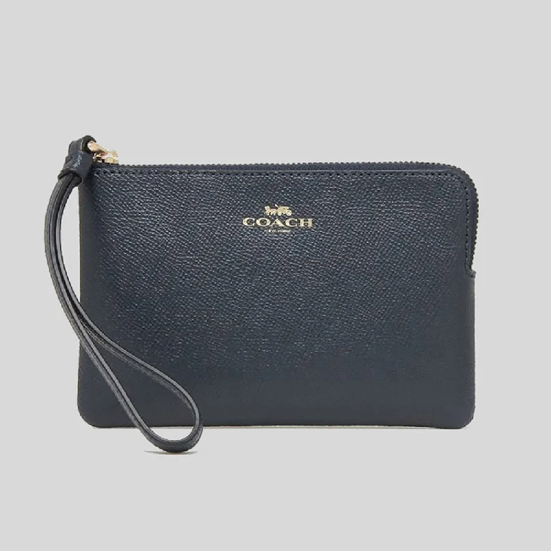 Coach handbags with a metal - framed clasp for durability and styleCoach Corner Zip Wristlet Midnight 58032