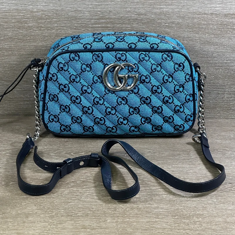 Women Gucci Sylvie bags featuring the signature web stripeGucci GG Marmont Shoulder Bag - Quilted Canvas - Blue