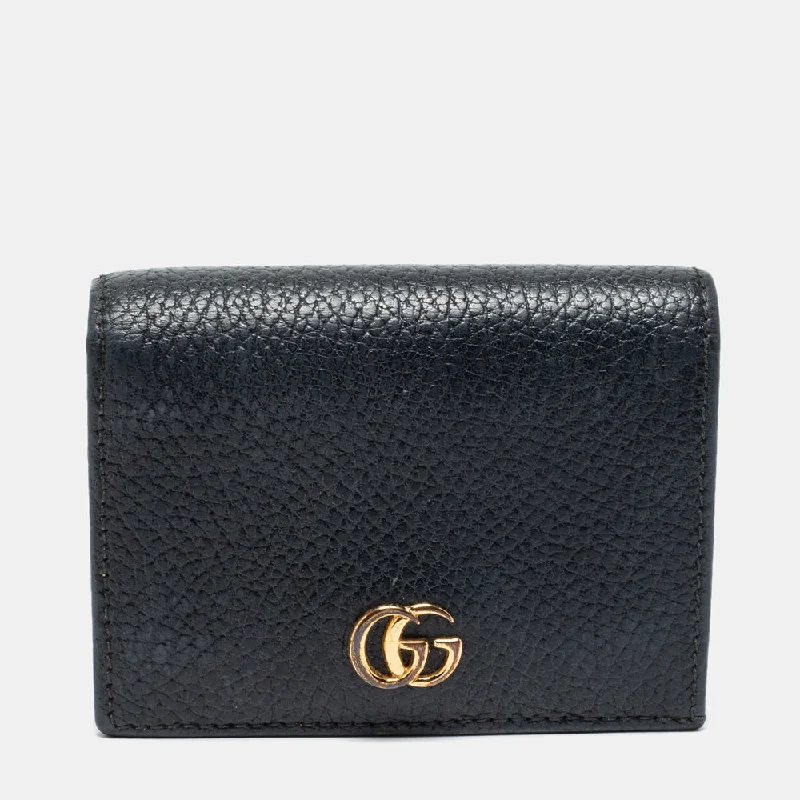 Medium - sized Women Gucci handbags for everyday useGucci Black Leather GG Marmont Compact Folded Wallet