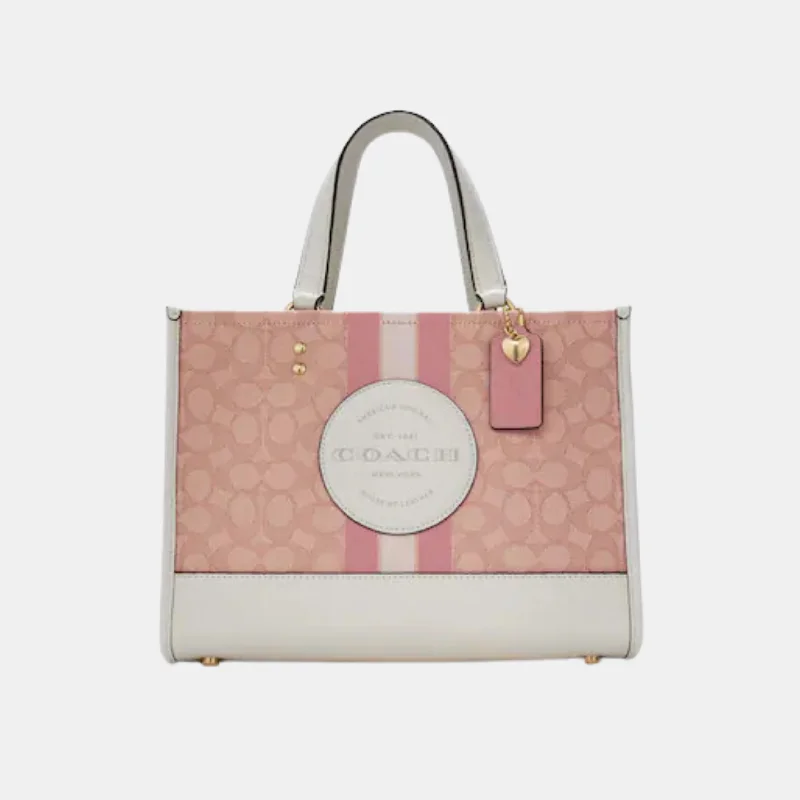 Coach bags with a patent - leather finish for a shiny and sophisticated appearanceCoach Dempsey Carryall In Signature Jacquard With Coach Patch And Heart Charm