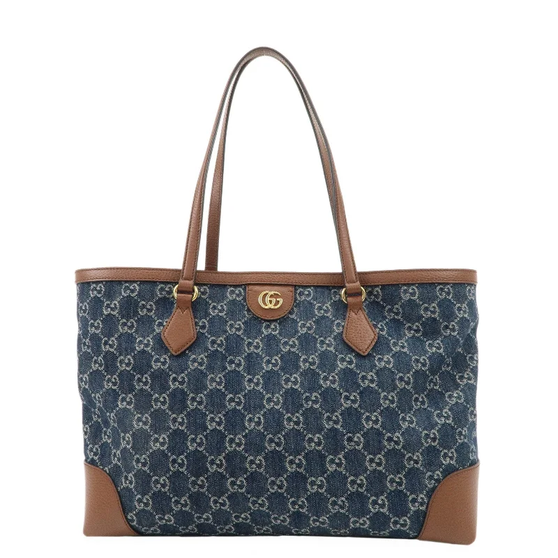 Gucci backpacks for women with a hidden back pocketGUCCI Sherry Ophidia GG Denim Leather Medium Tote Bag 631685