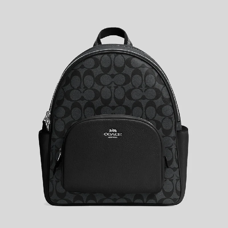 Coach backpacks with a padded laptop sleeve for travel and workCOACH Court Backpack In Signature Canvas Graphite/Black 5671