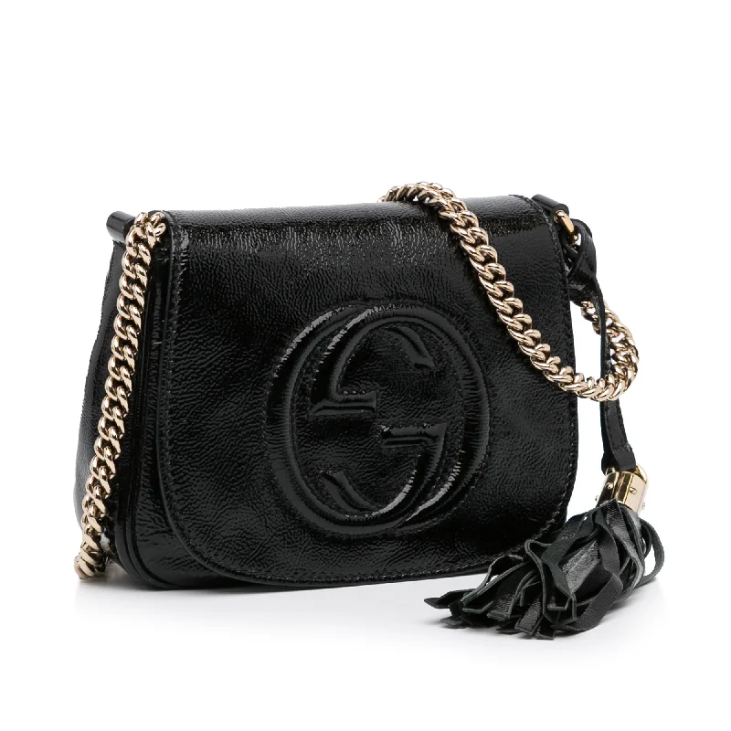 Ladies Gucci shoulder bags with a wide - width strapGucci Soho Flap Bag Black Patent Leather