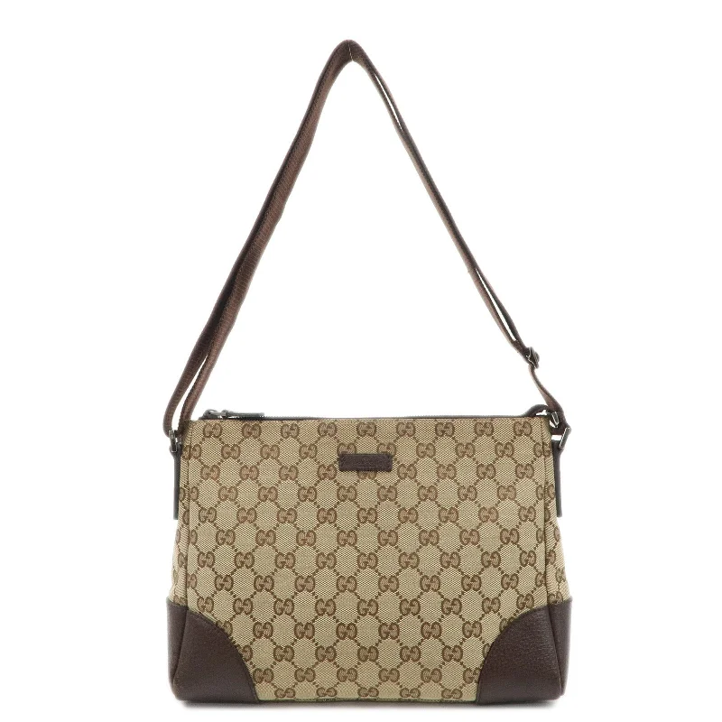 Ladies Gucci shoulder bags with a tassel decorationGUCCI GG Canvas Leather Shoulder Bag Beige Brown 114273