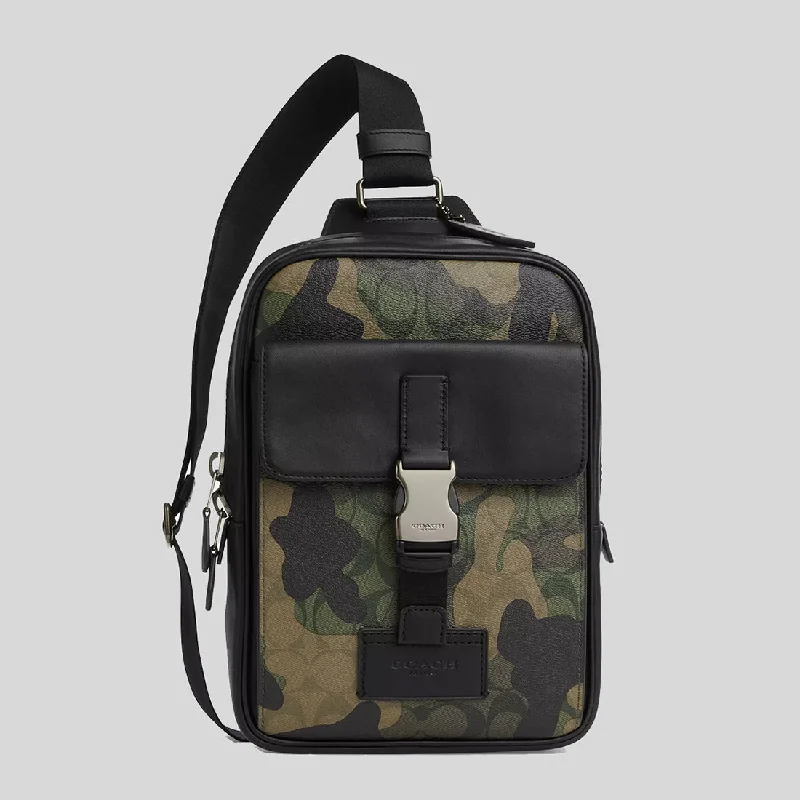 Coach Rogue bags with a monogram - embossed leather surfaceCOACH Track Pack In Signature Canvas With Camo Print Green Multi CL944