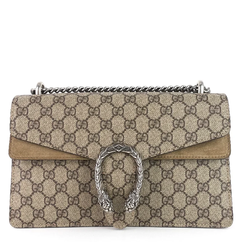 Ladies Gucci Dionysus bags with a chain - link shoulder strapDionysus GG Supreme Small Canvas Bag