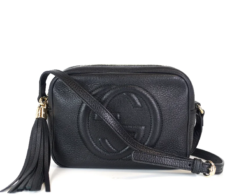 Women Gucci Sylvie bags with a crystal - embellished web stripeSoho Disco Grained Leather Small Crossbody Bag