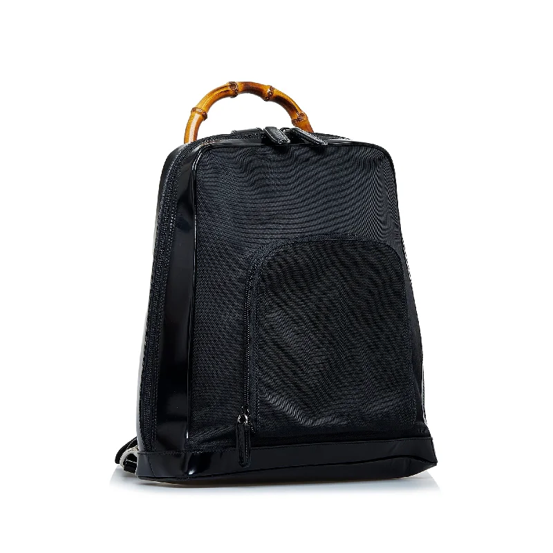 Gucci backpacks for women with a sleek silhouetteGucci Bamboo Backpack Black Nylon Canvas