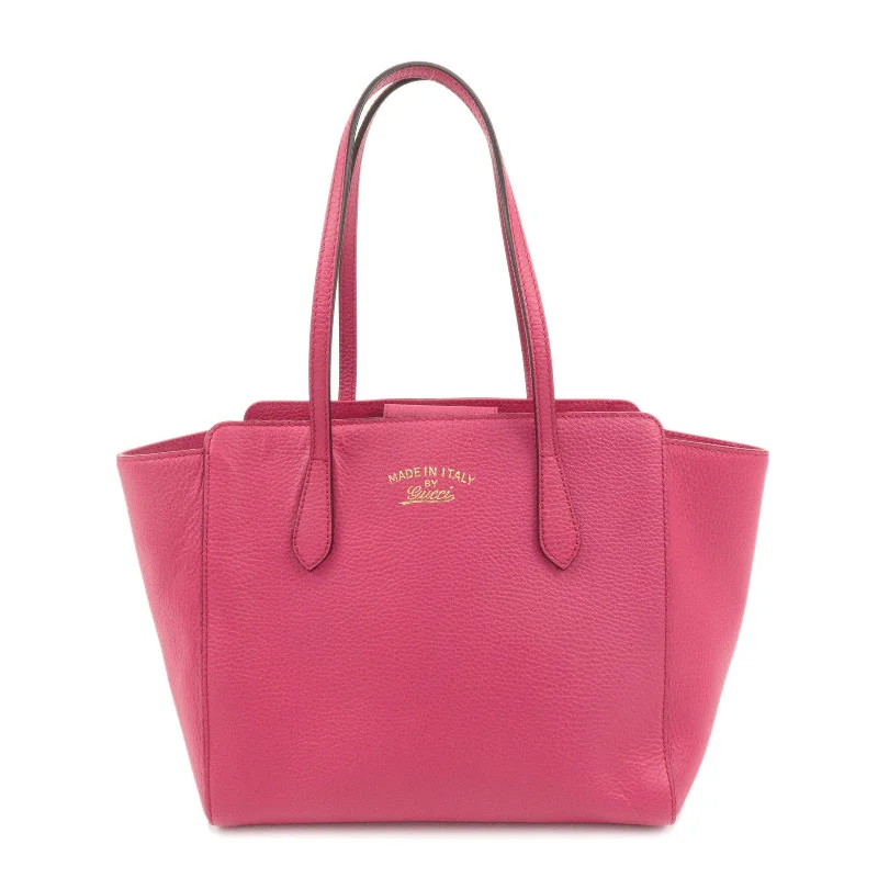 Women Gucci bags with a front - flap pocket for quick - access itemsGUCCI Swing Canvas Leather Tote bag Hand Bag Pink 354408