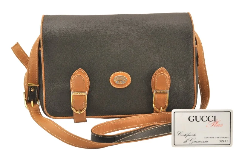 Medium - sized Women Gucci handbags for everyday useAuthentic GUCCI Vintage Shoulder Cross Bag Purse Leather Brown Khaki 6010K