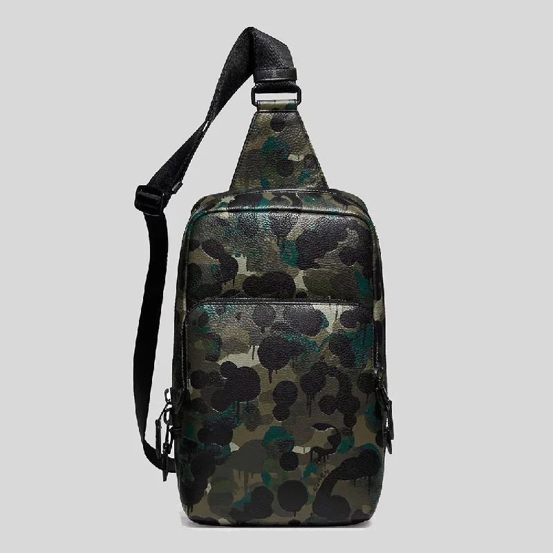 Ladies Coach crossbody bags with a wide - width strap for comfortCOACH Gotham Pack With Camo Print Matte Black/Green/Blue C5334