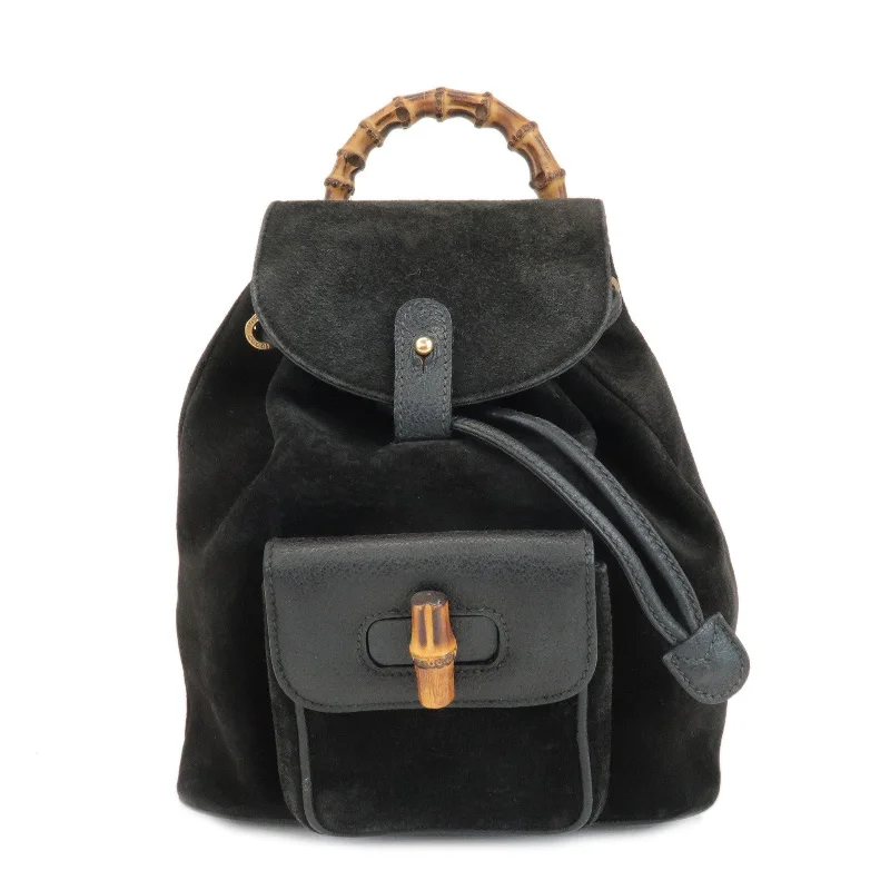 Gucci tote bags for women with a water - resistant coatingGUCCI Bamboo Suede Leather Mini Back Pack Black 00.2034.0030