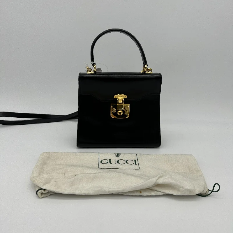 Women Gucci crossbody bags with a keychain holderGucci Black Leather Shoulder Bag with Gold Hardware Medium