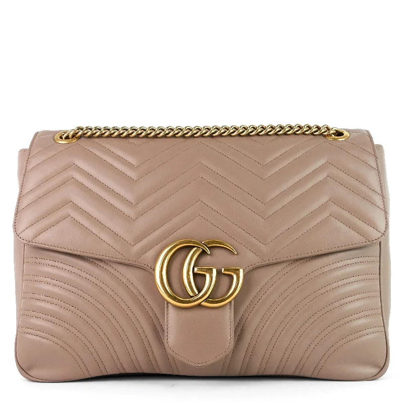 Women Gucci bags with a chain - link trim and a leather bodyGG Marmont Large Chevron Leather Bag