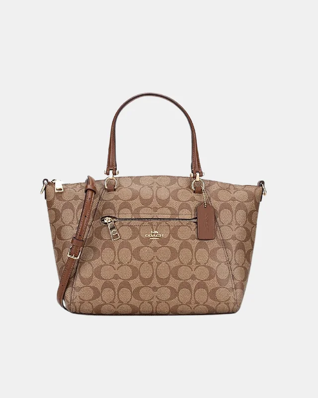 Ladies Coach handbags with a detachable wallet insert for added convenienceCoach Signature Prairie Satchel Khaki Saddle