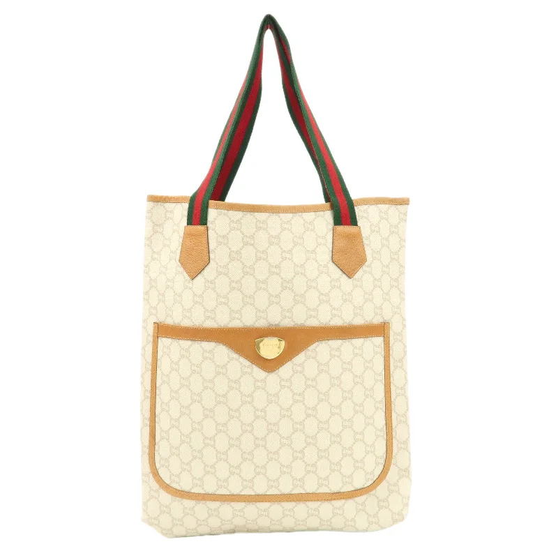 Women Gucci bags with a zip - around closure for securityGUCCI Sherry GG Plus Leather Tote Bag Beige Brown 39.02.003