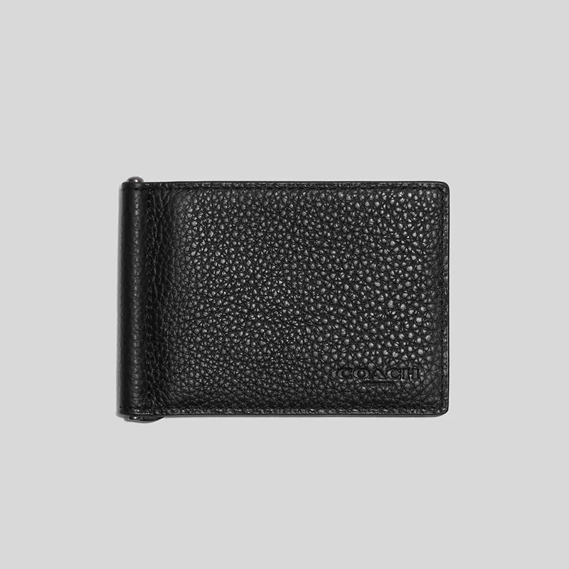 Medium - sized Coach shoulder bags in rich, deep colors for a sophisticated appearanceCOACH Slim Money Clip Billfold Wallet Black CH090