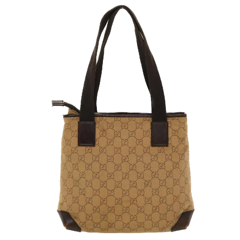 Ladies Gucci shoulder bags with a magnetic - closure flapGUCCI GG Canvas Tote Bag Leather Beige 28893  am4545