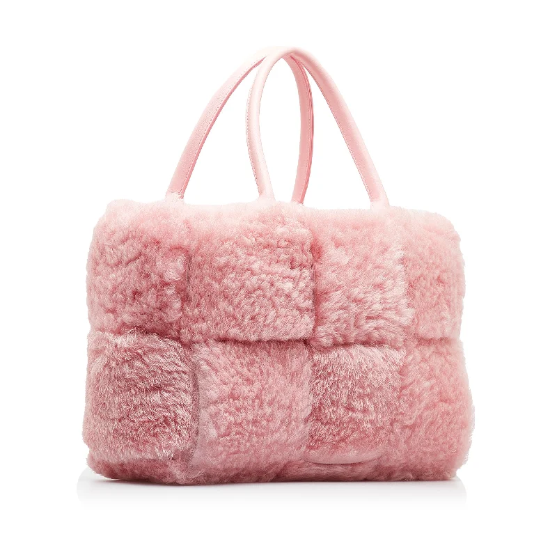 Bottega Veneta bags for home decor enthusiastsPink Bottega Veneta Small Shearling Arco Tote