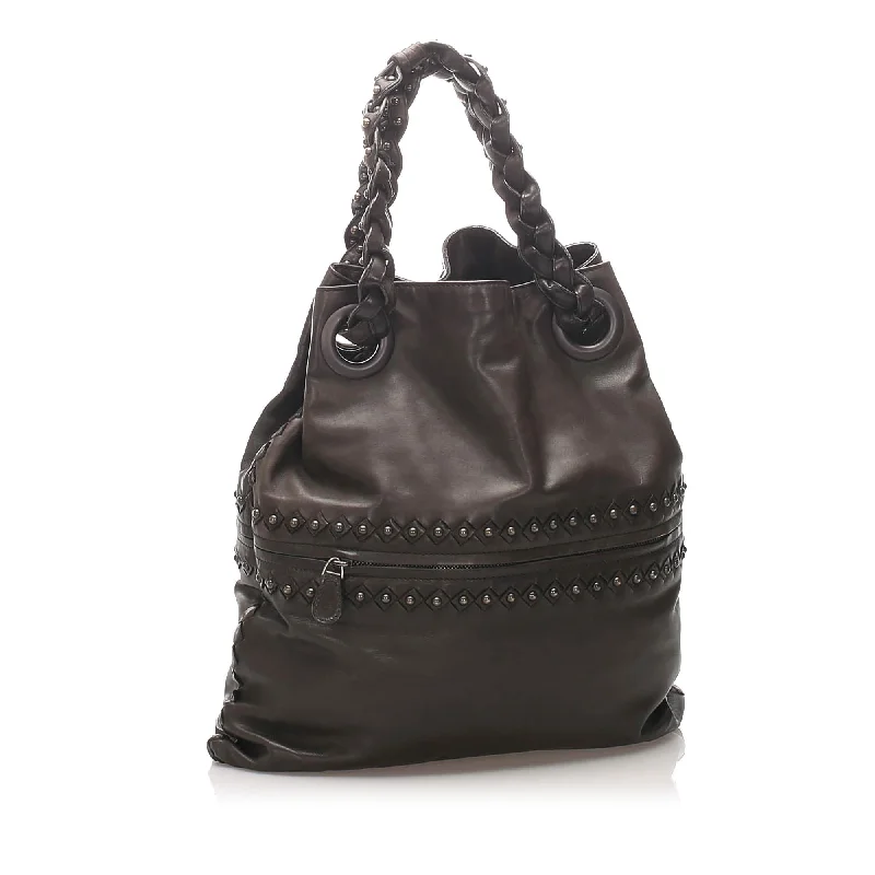 Bottega Veneta bags with unique textureBottega Veneta Studded Intrecciato Leather Tote Bag (SHG-12248)