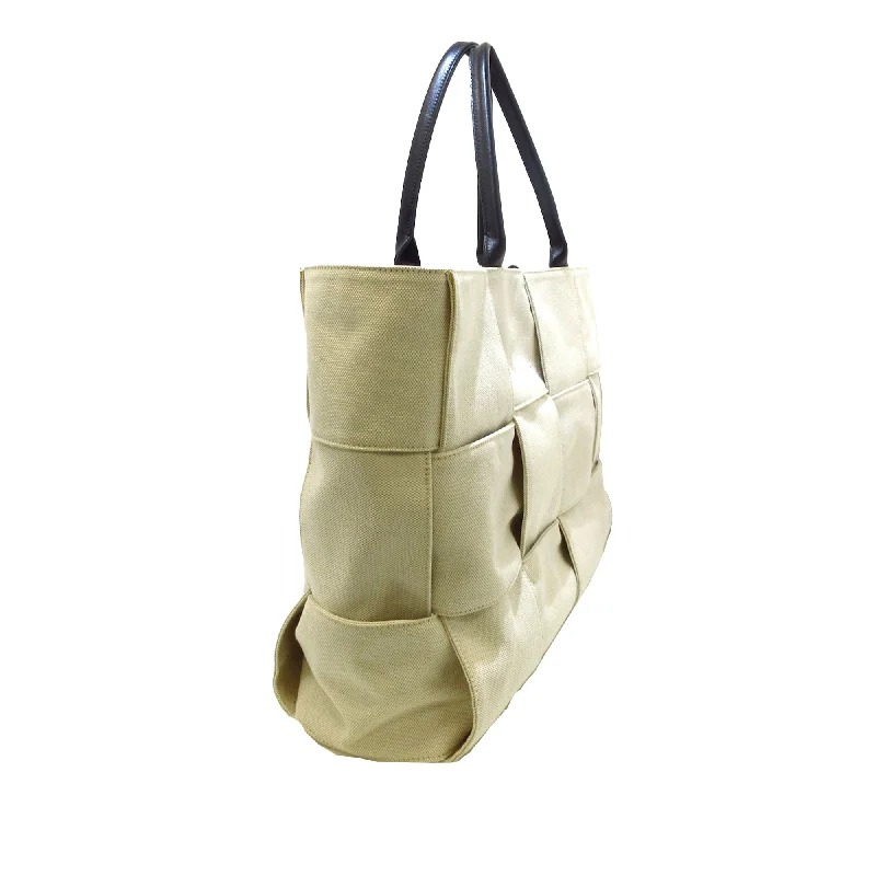 Bottega Veneta bags for meditation retreatsWhite Bottega Veneta Maxi Canvas Intrecciato Arco Tote