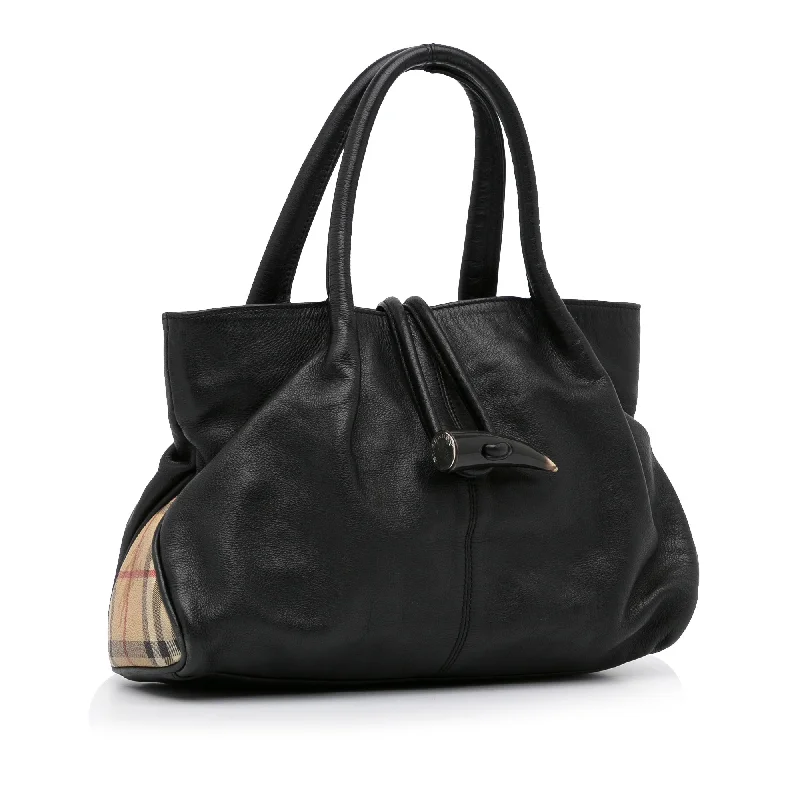 Breathable Burberry Gym Bags for WorkoutsBlack Burberry Calf Leather Tote