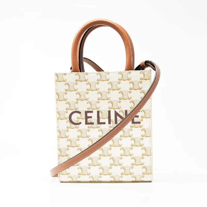 Celine Bags with Hidden Compartments for SecurityCeline White Triomphe Mini Vertical Cabas Tote