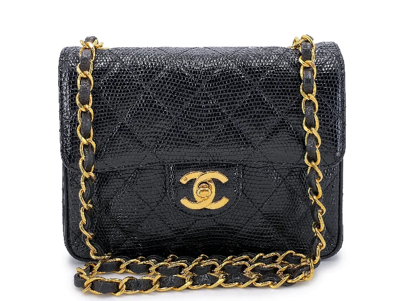 Chanel Black Handbag for Business MeetingsChanel Vintage Lizard Mini Flap Bag 1993 Black Square 24k GHW RXB