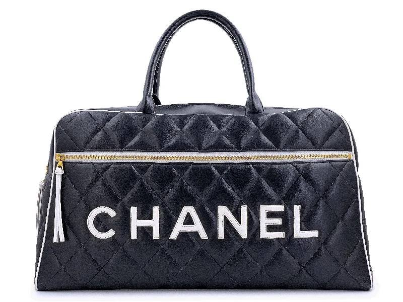 Chanel Black Handbag for Business MeetingsChanel 1995 Vintage Black Letter Large Bowler Duffle Bag U3N