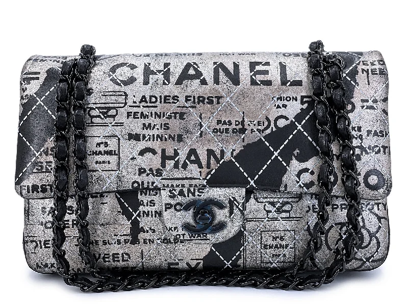 Chanel Quilted Leather Shoulder Bag for FashionistasChanel 2015 Graffiti Newspaper Medium Classic Double Flap Bag So Black XW0