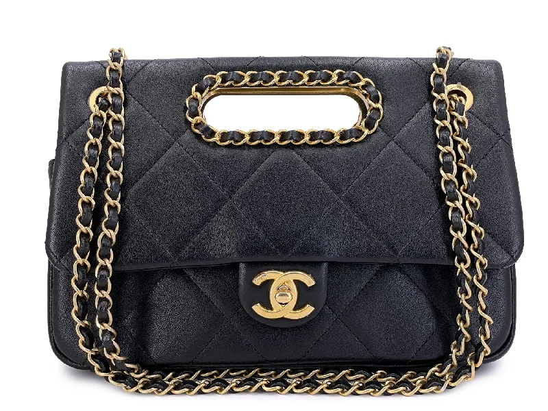 Chanel Designer Handbag with Unique DesignChanel Black Chain Handle A Real Catch Flap Bag GHW 4LY